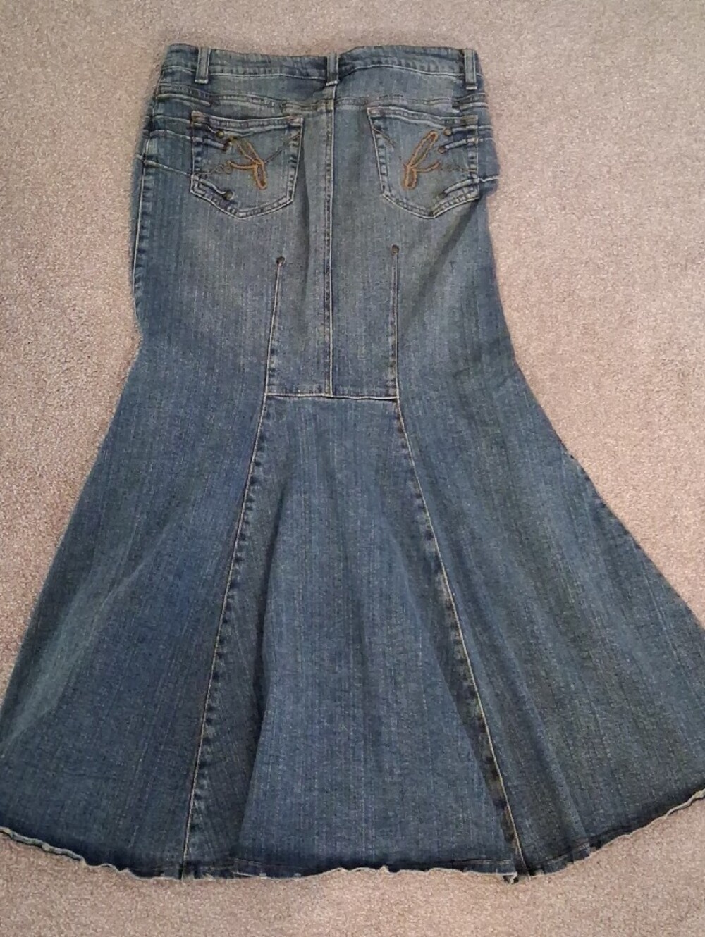 Bisou Bisou VTG Y2K Distressed Blue Denim WashSkirt. Boho ALine Mermaid Maxi 12 - Picture 2 of 13